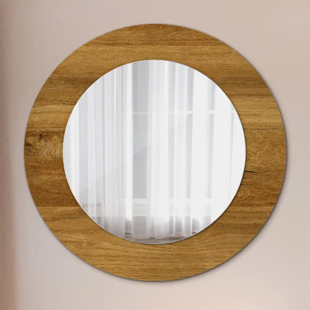 Miroir rond imprimé chêne rustique