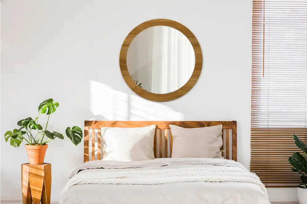 Miroir rond imprimé chêne rustique