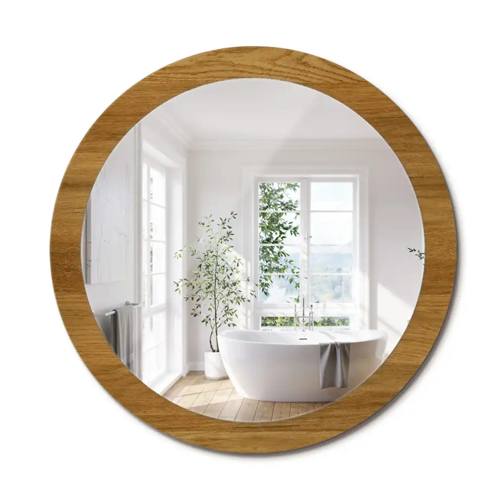 Miroir rond imprimé chêne rustique