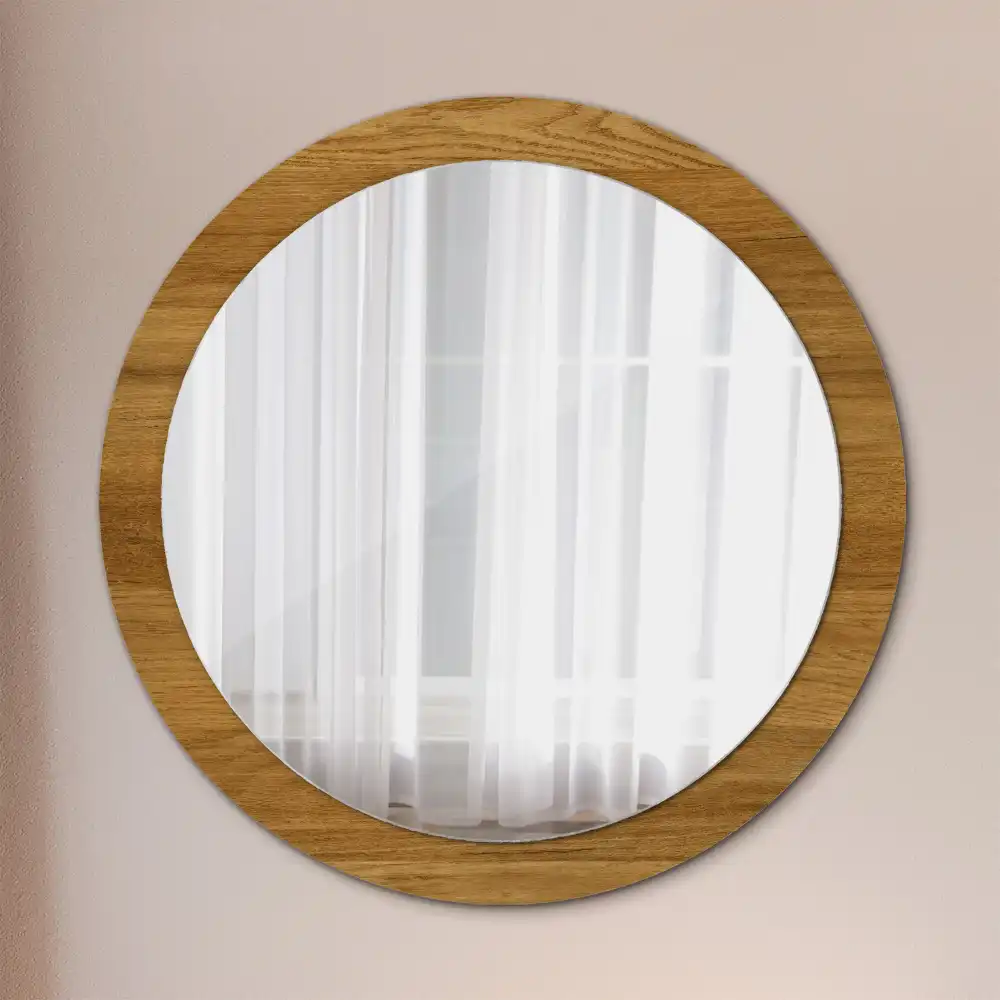 Miroir rond imprimé chêne rustique