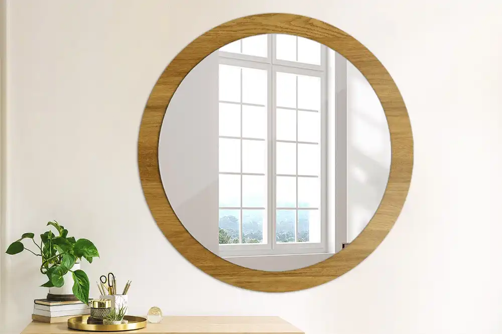 Miroir rond imprimé chêne rustique