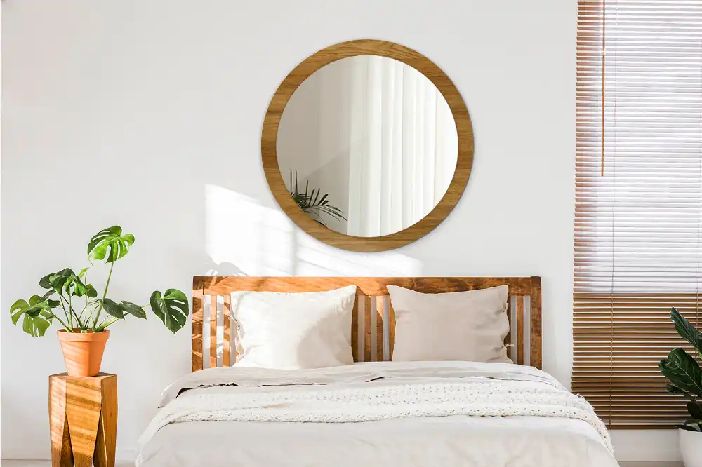 Miroir rond imprimé chêne rustique