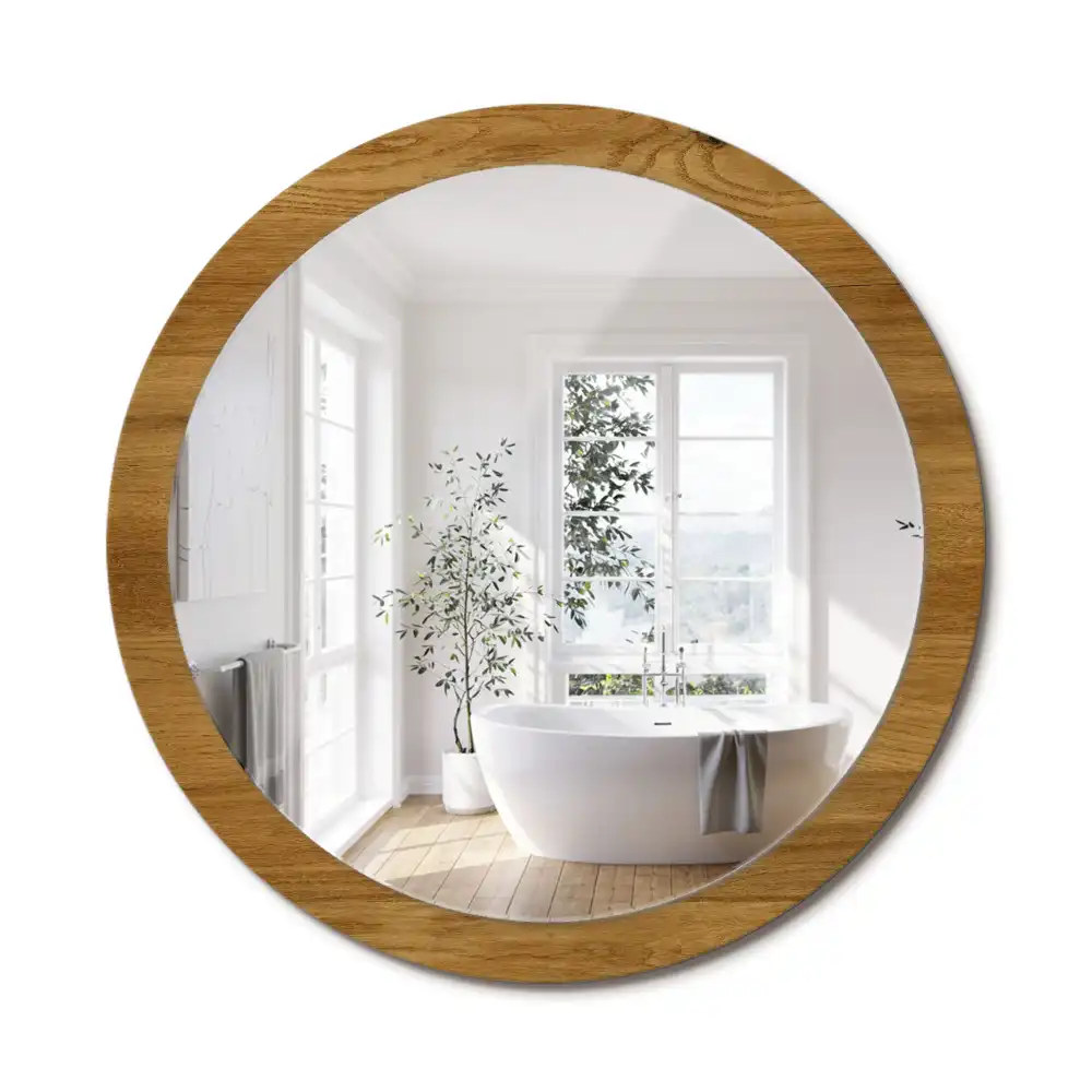 Miroir rond imprimé chêne rustique