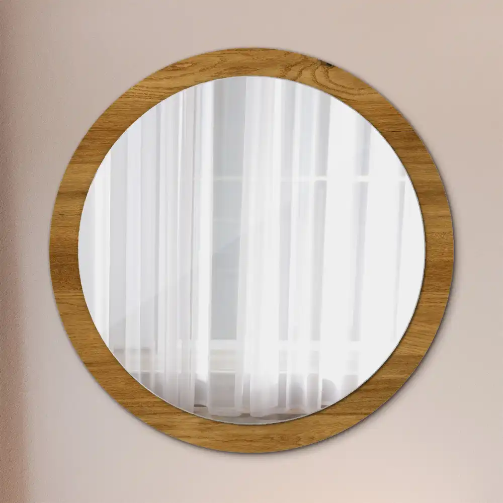 Miroir rond imprimé chêne rustique