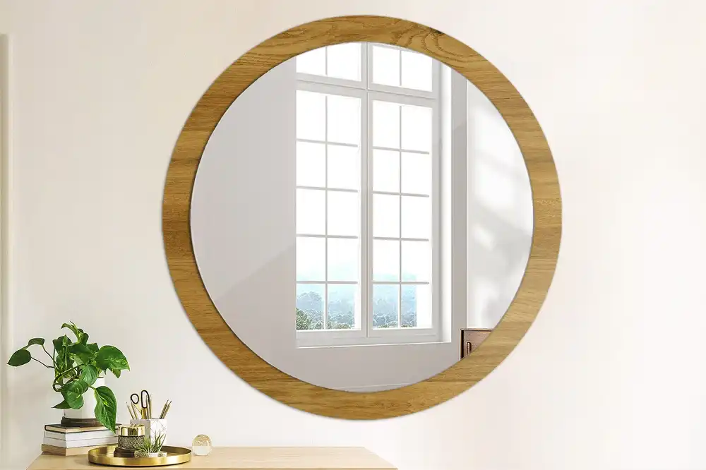 Miroir rond imprimé chêne rustique