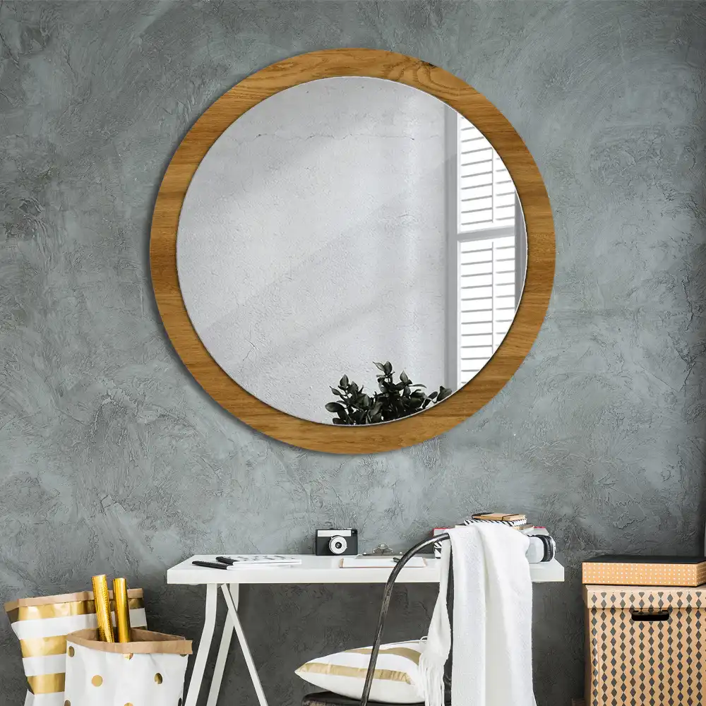 Miroir rond imprimé chêne rustique