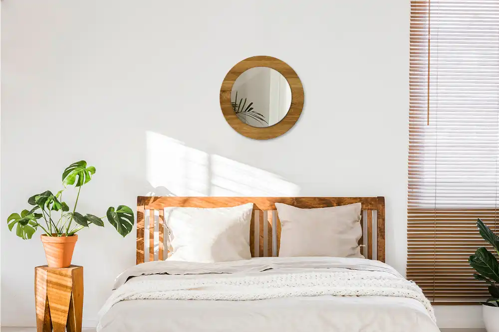 Miroir rond imprimé chêne rustique
