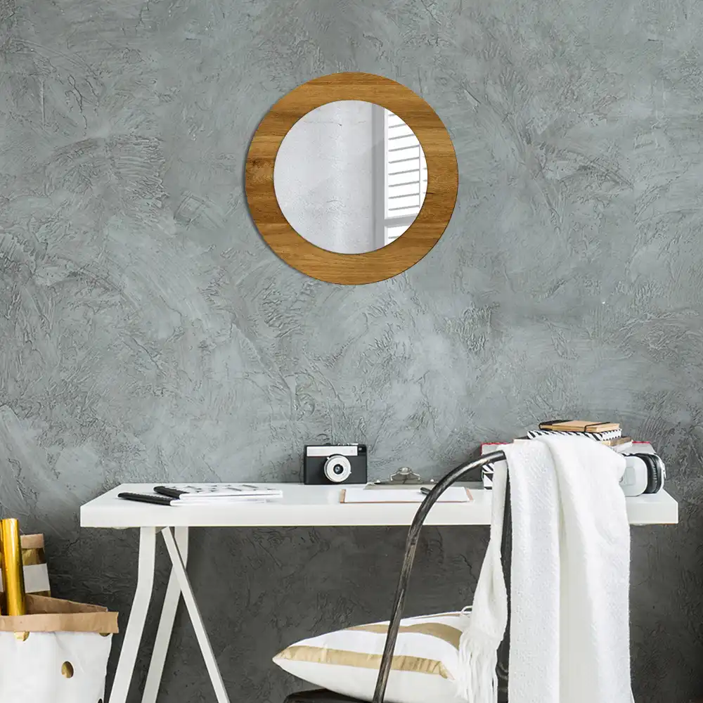 Miroir rond imprimé chêne rustique