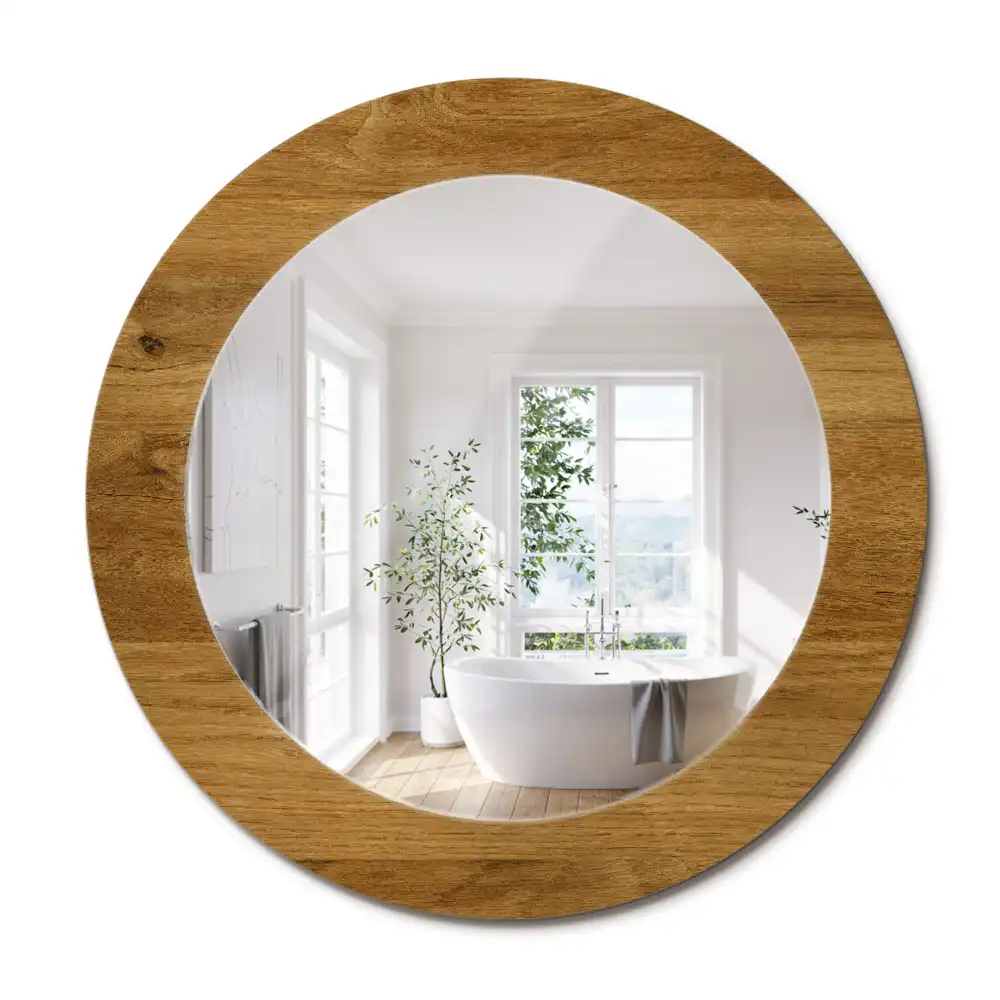 Miroir rond imprimé chêne rustique
