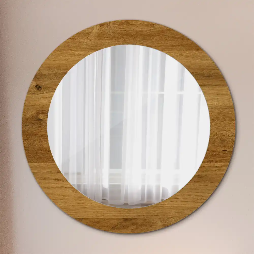 Miroir rond imprimé chêne rustique