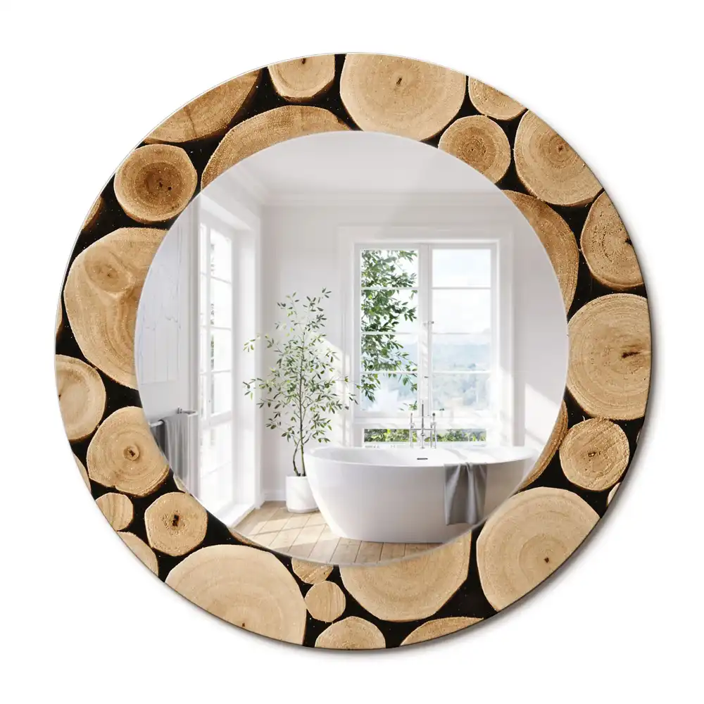 Miroir rond imprimé bûches de bois