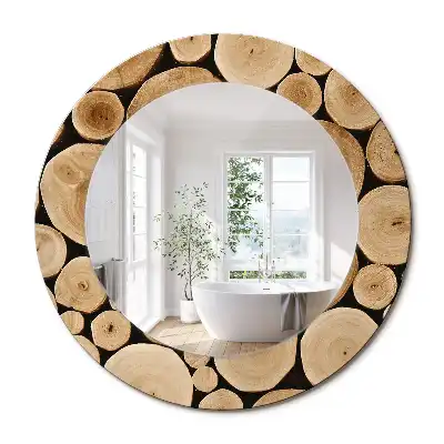 Miroir rond imprimé bûches de bois