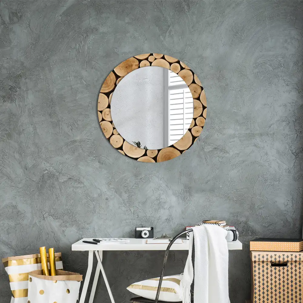 Miroir rond imprimé bûches de bois