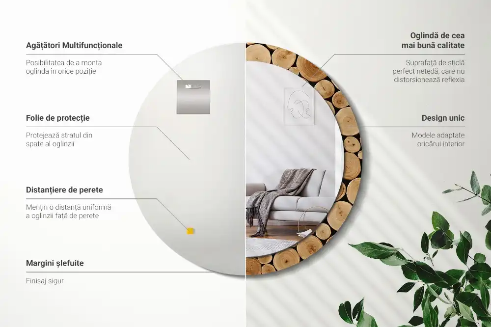 Miroir rond imprimé bûches de bois