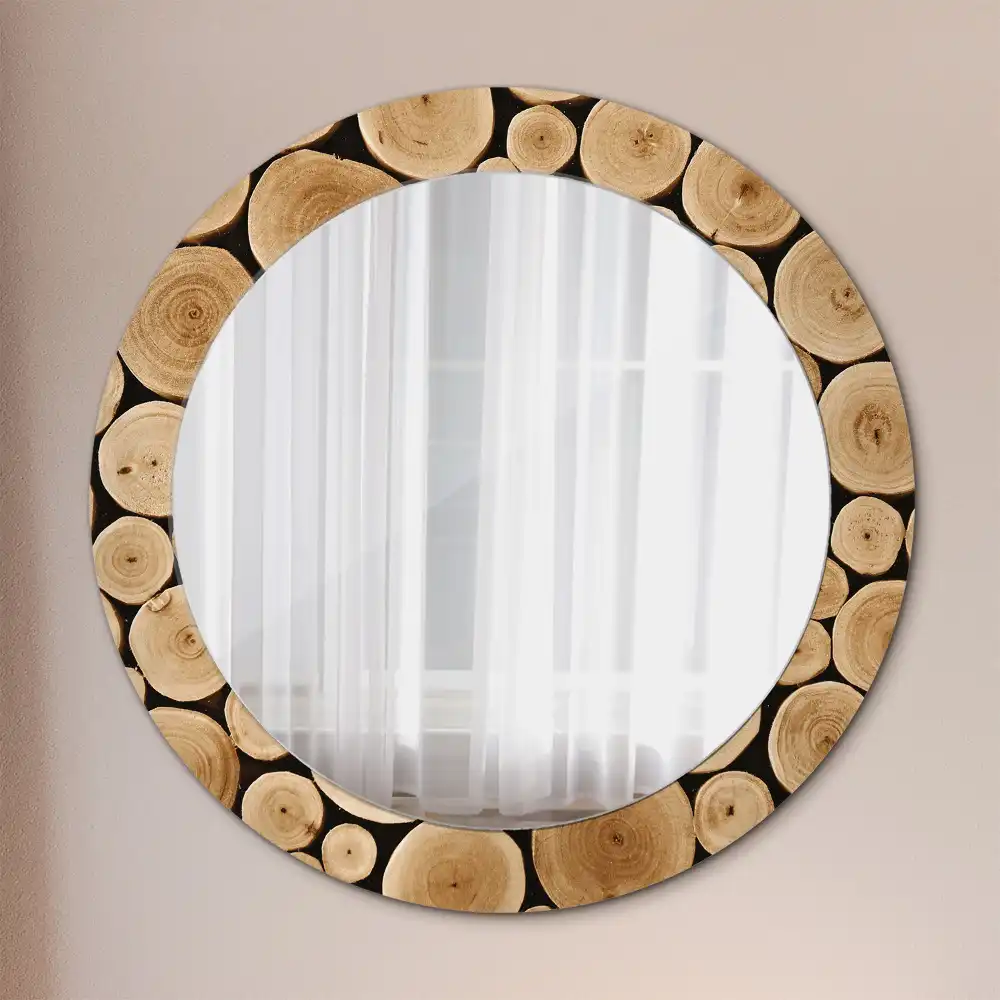 Miroir rond imprimé bûches de bois