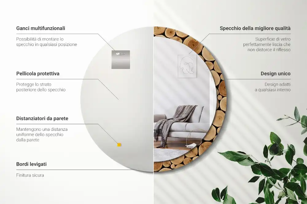 Miroir rond imprimé bûches de bois