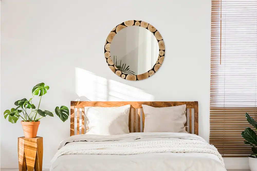 Miroir rond imprimé bûches de bois