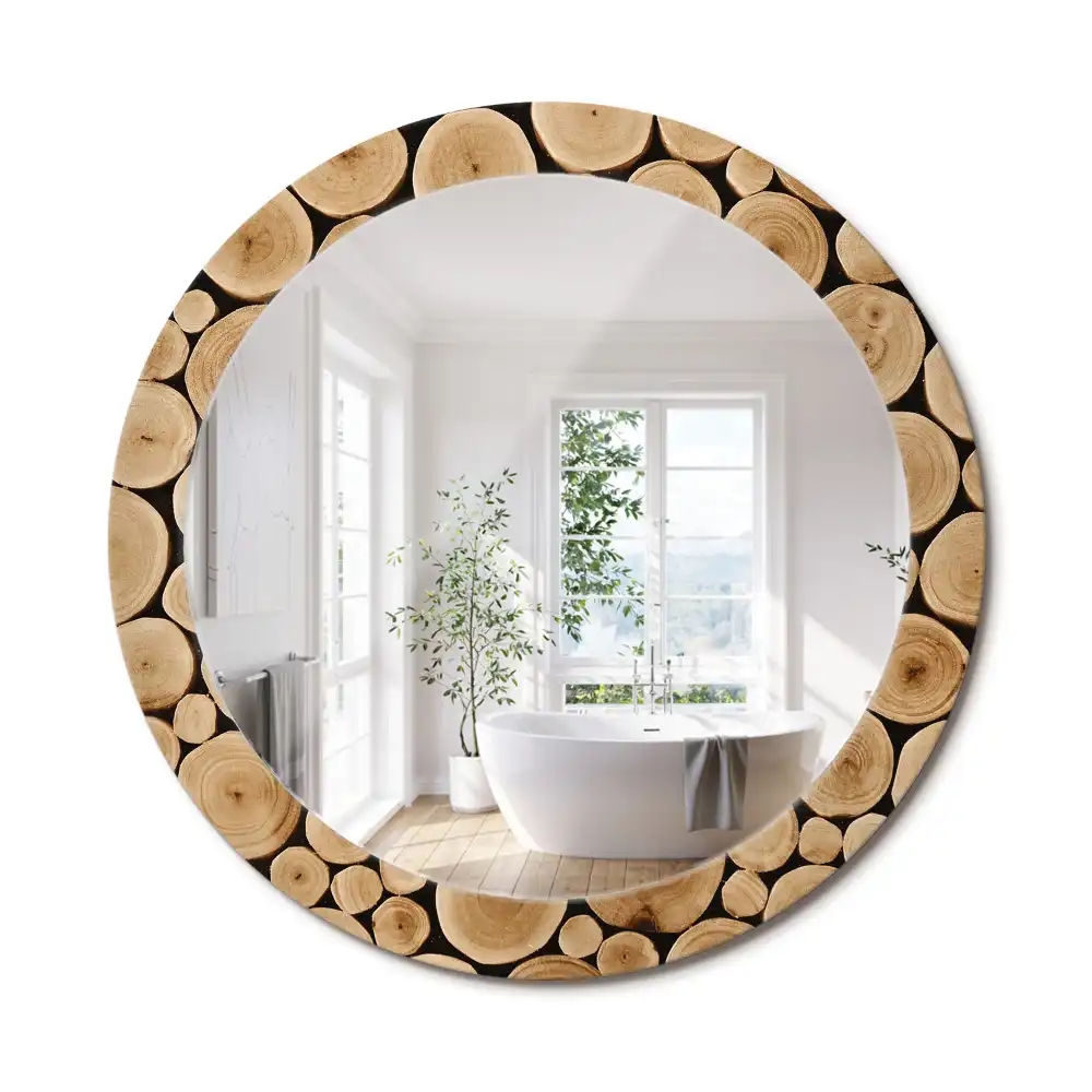 Miroir rond imprimé bûches de bois