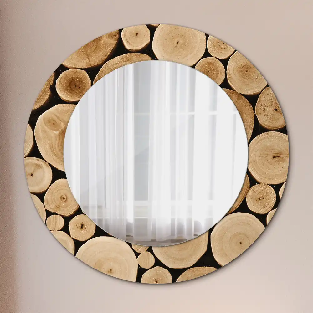 Miroir rond imprimé bûches de bois