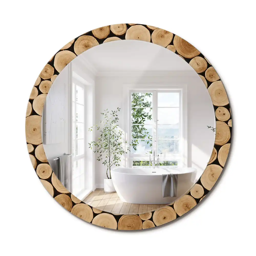 Miroir rond imprimé bûches de bois
