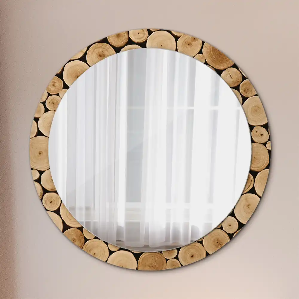 Miroir rond imprimé bûches de bois