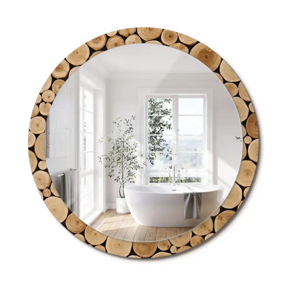 Miroir rond imprimé bûches de bois