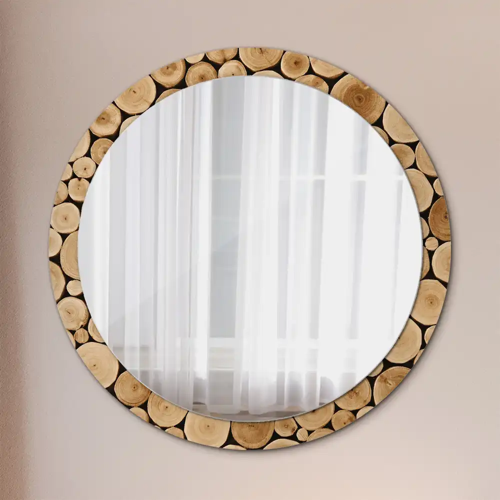 Miroir rond imprimé bûches de bois