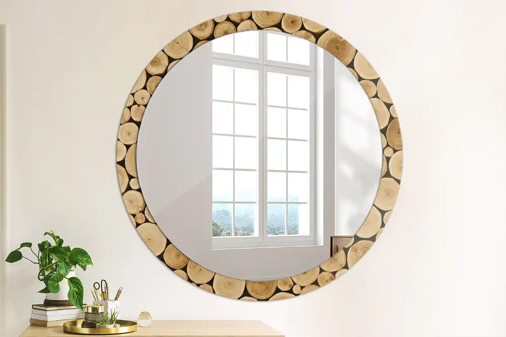 Miroir rond imprimé bûches de bois