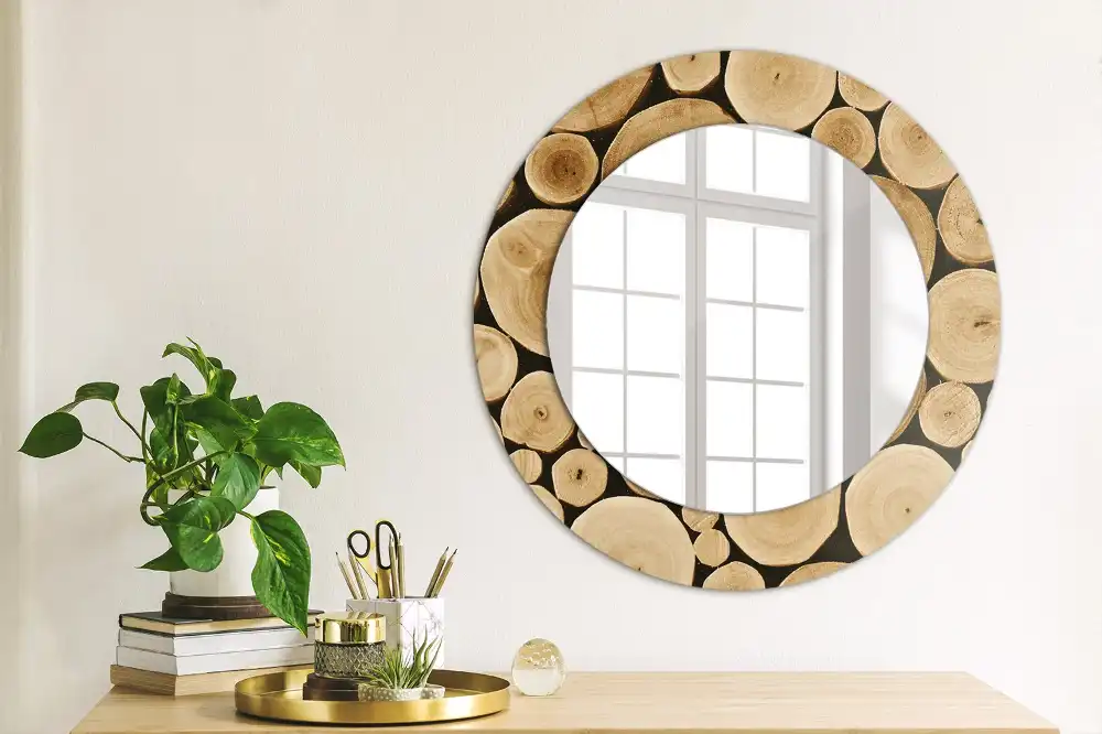 Miroir rond imprimé bûches de bois