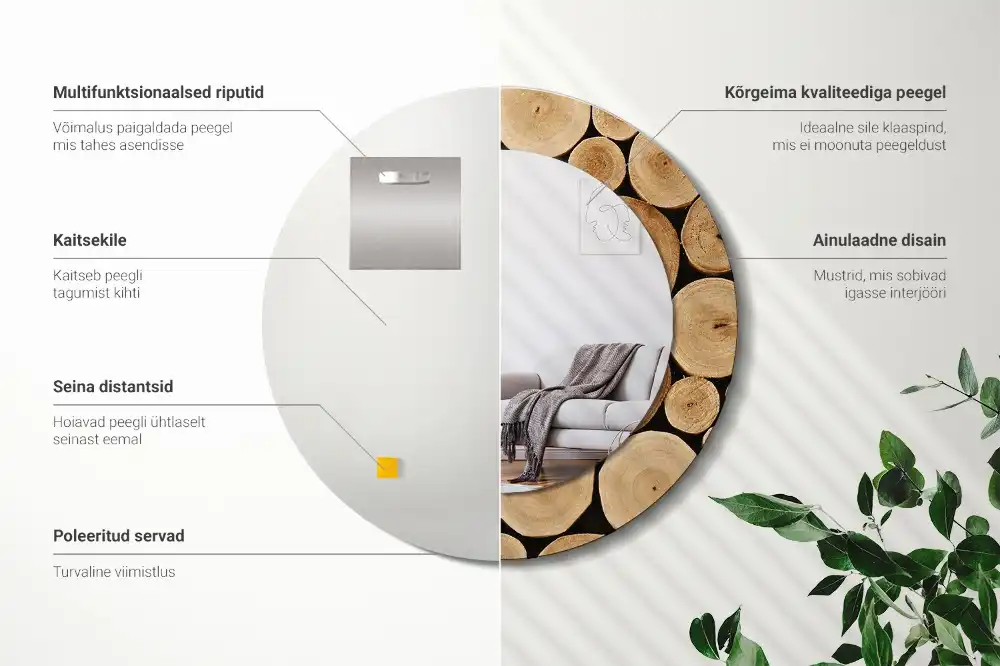 Miroir rond imprimé bûches de bois