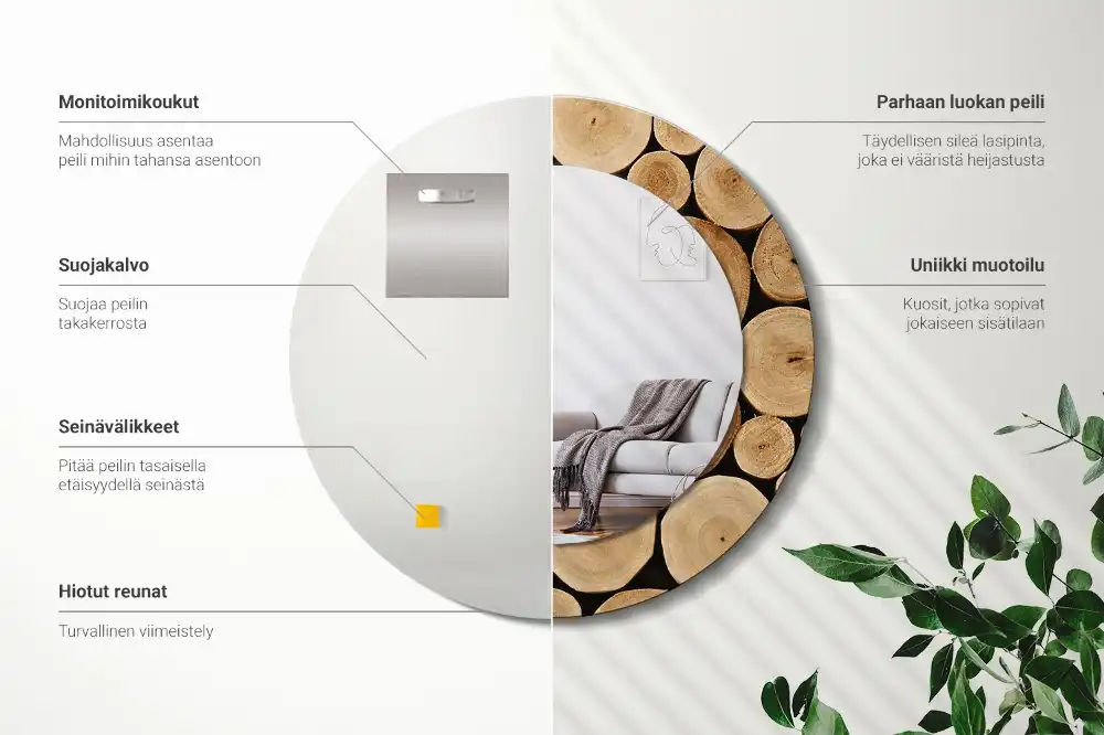 Miroir rond imprimé bûches de bois