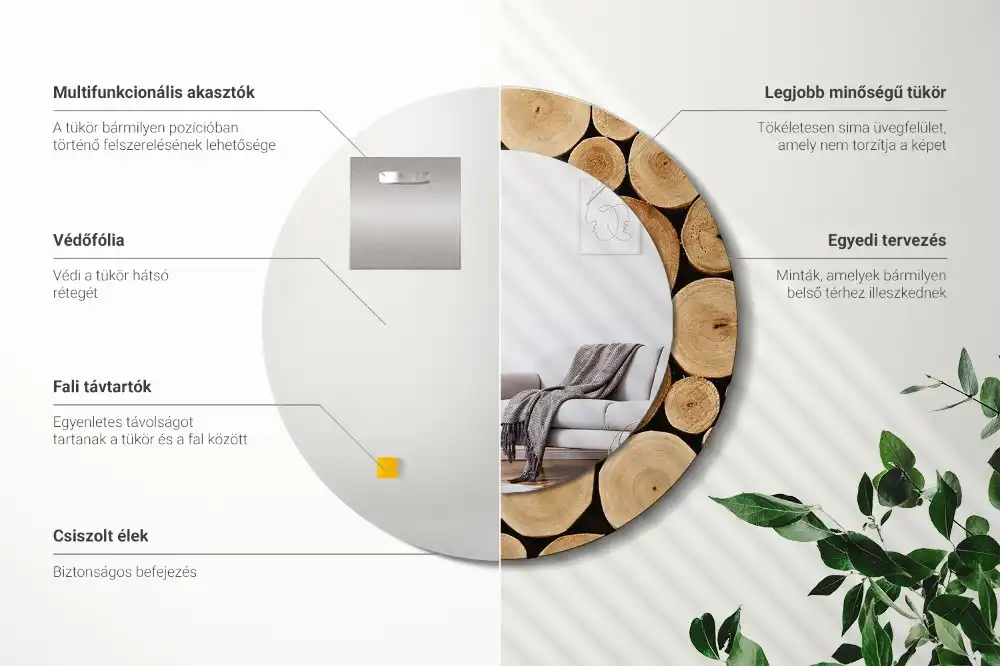 Miroir rond imprimé bûches de bois