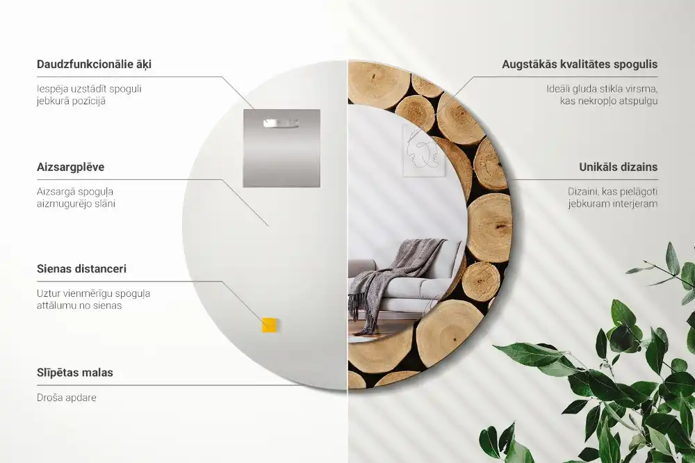 Miroir rond imprimé bûches de bois
