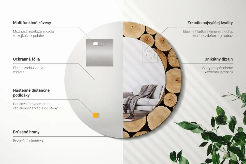 Miroir rond imprimé bûches de bois