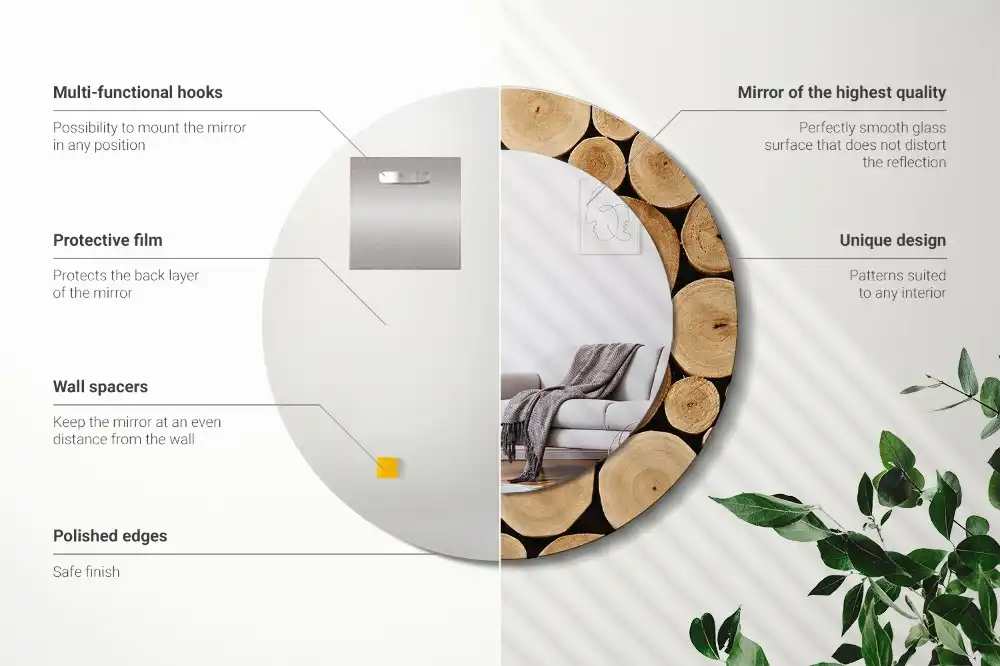 Miroir rond imprimé bûches de bois