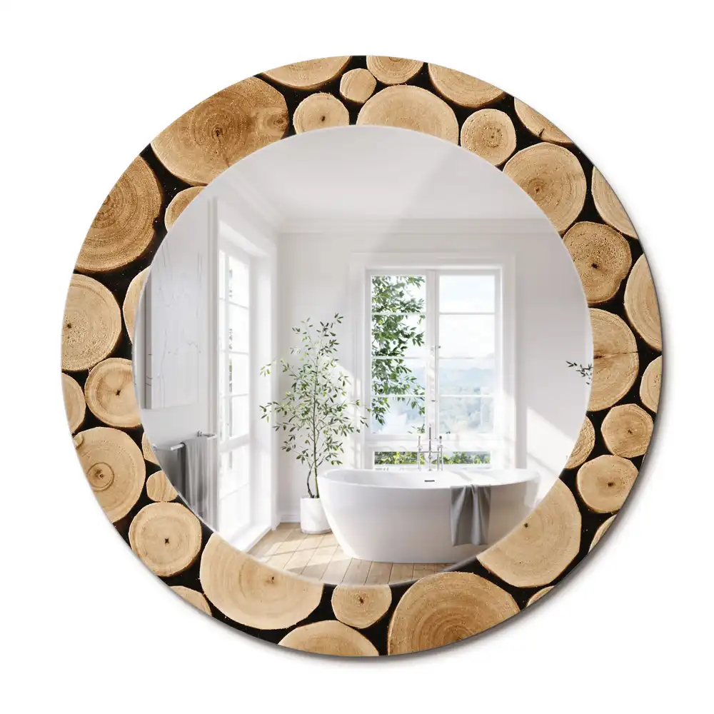 Miroir rond imprimé bûches de bois