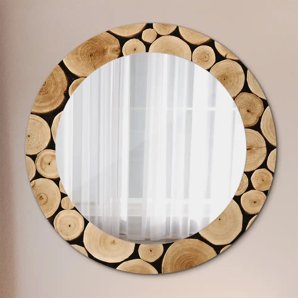 Miroir rond imprimé bûches de bois
