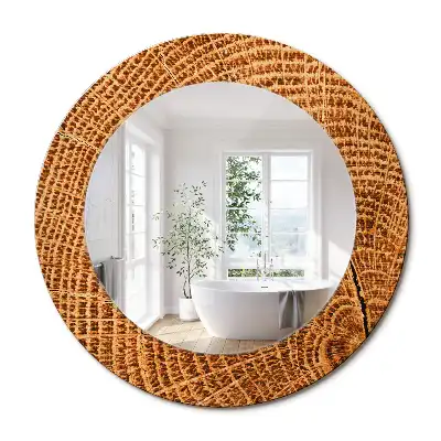 Miroir rond cadre avec impression bois de chêne