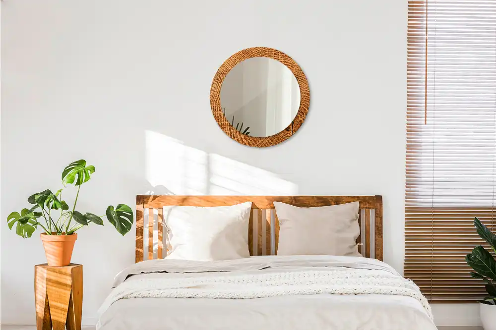 Miroir rond cadre avec impression bois de chêne