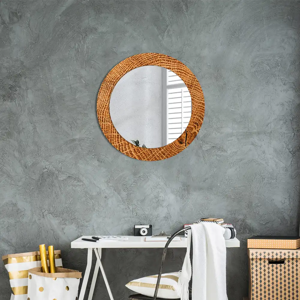 Miroir rond cadre avec impression bois de chêne