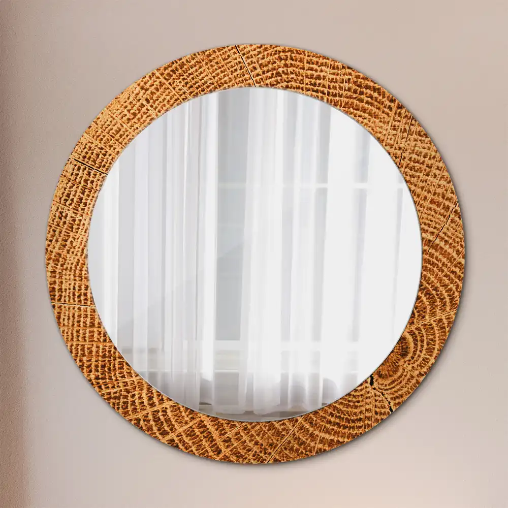 Miroir rond cadre avec impression bois de chêne