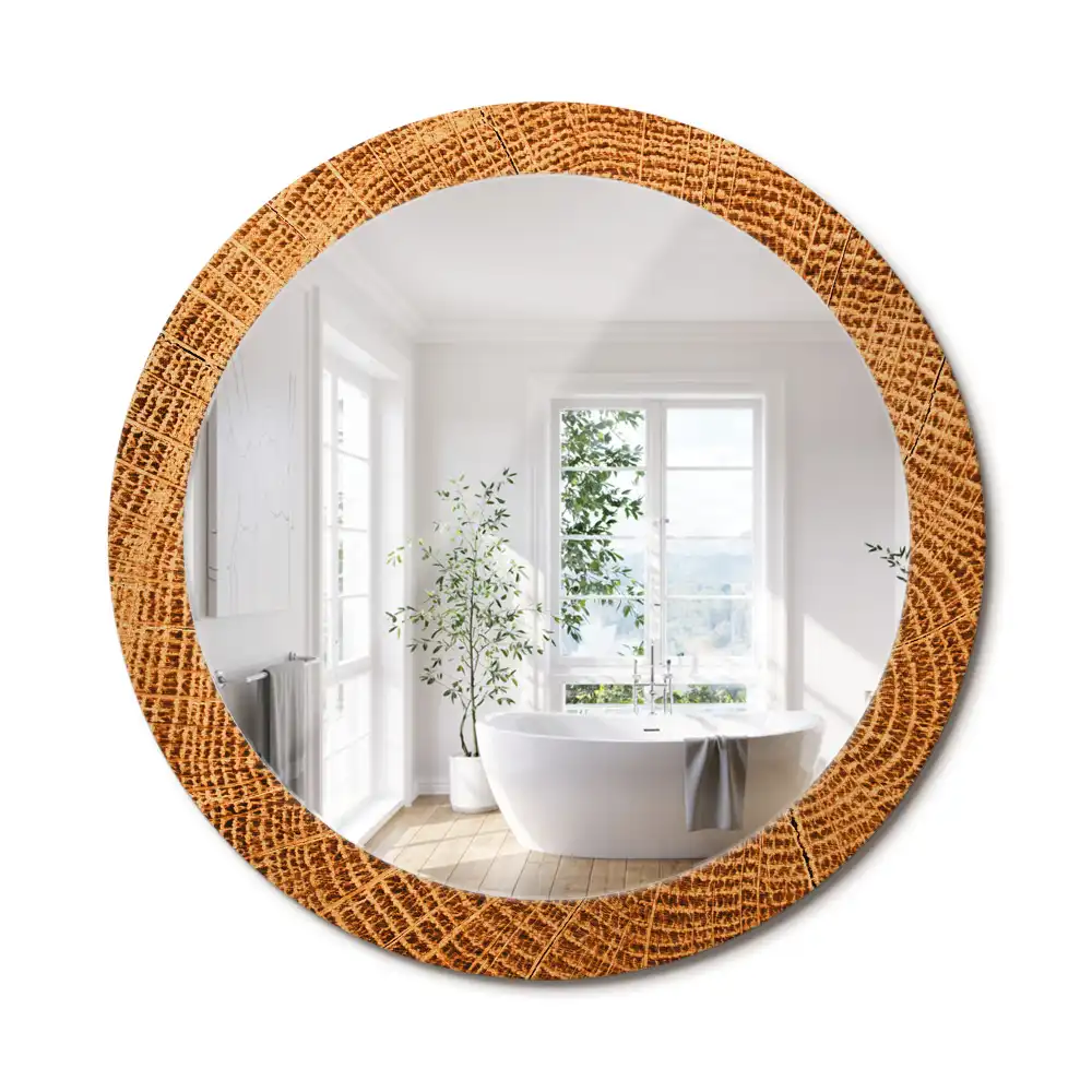 Miroir rond cadre avec impression bois de chêne