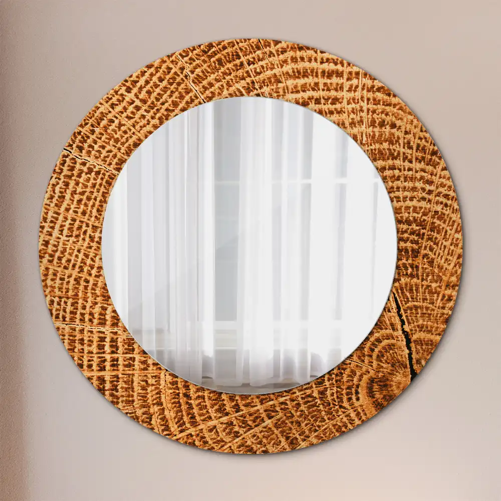 Miroir rond cadre avec impression bois de chêne