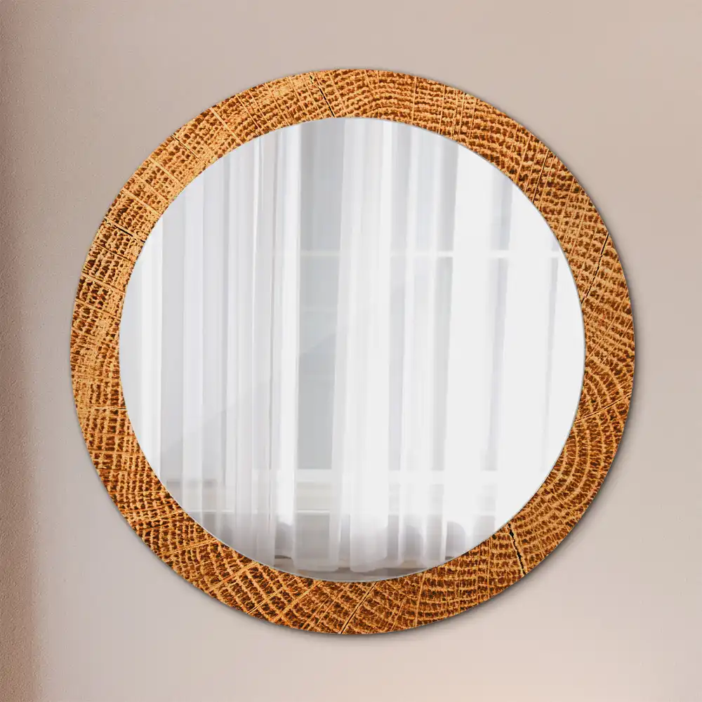 Miroir rond cadre avec impression bois de chêne
