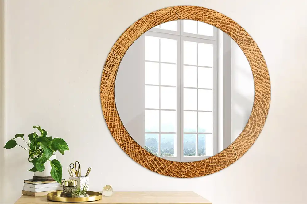Miroir rond cadre avec impression bois de chêne