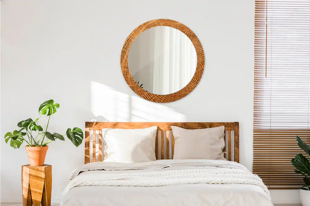 Miroir rond cadre avec impression bois de chêne
