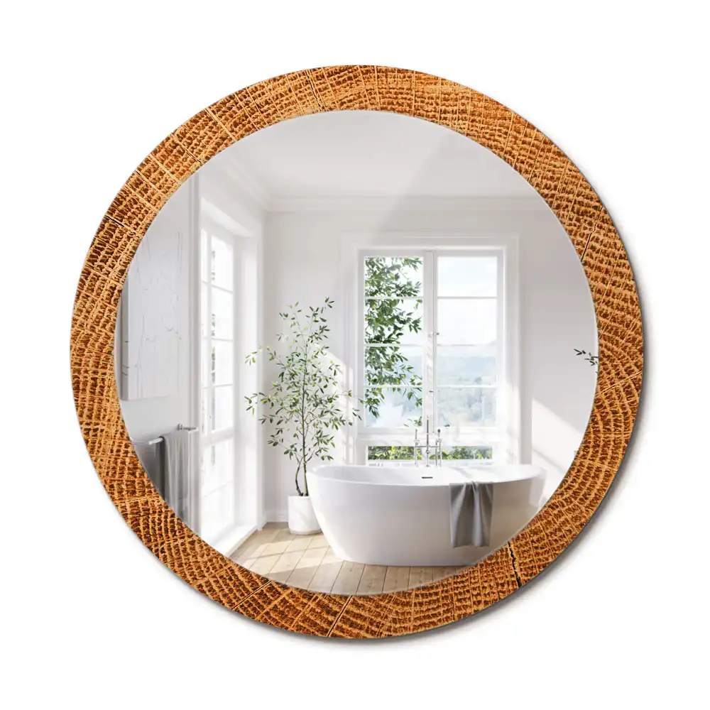 Miroir rond cadre avec impression bois de chêne