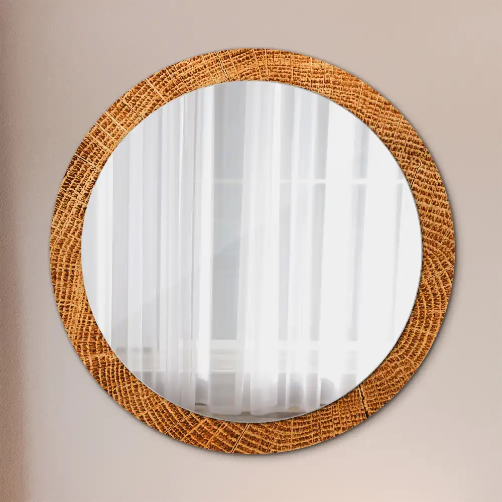 Miroir rond cadre avec impression bois de chêne