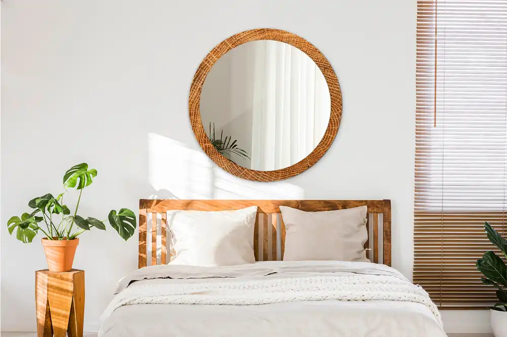 Miroir rond cadre avec impression bois de chêne