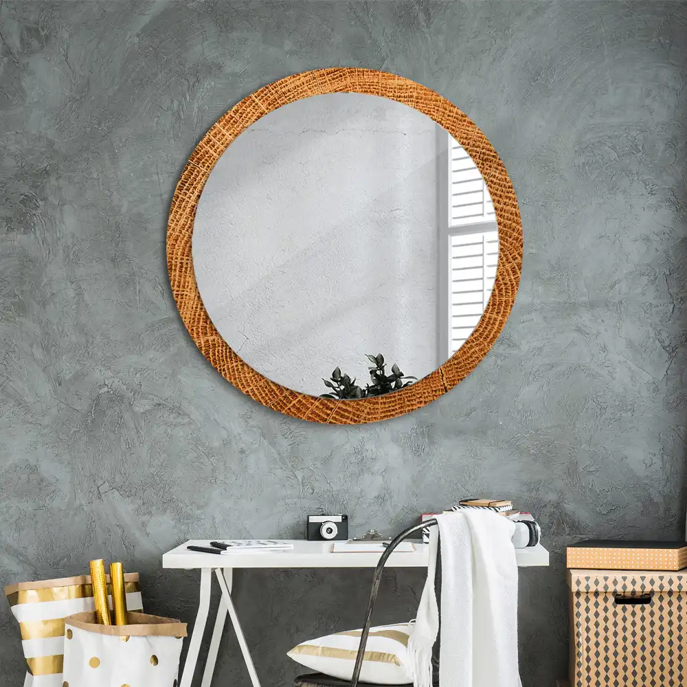 Miroir rond cadre avec impression bois de chêne